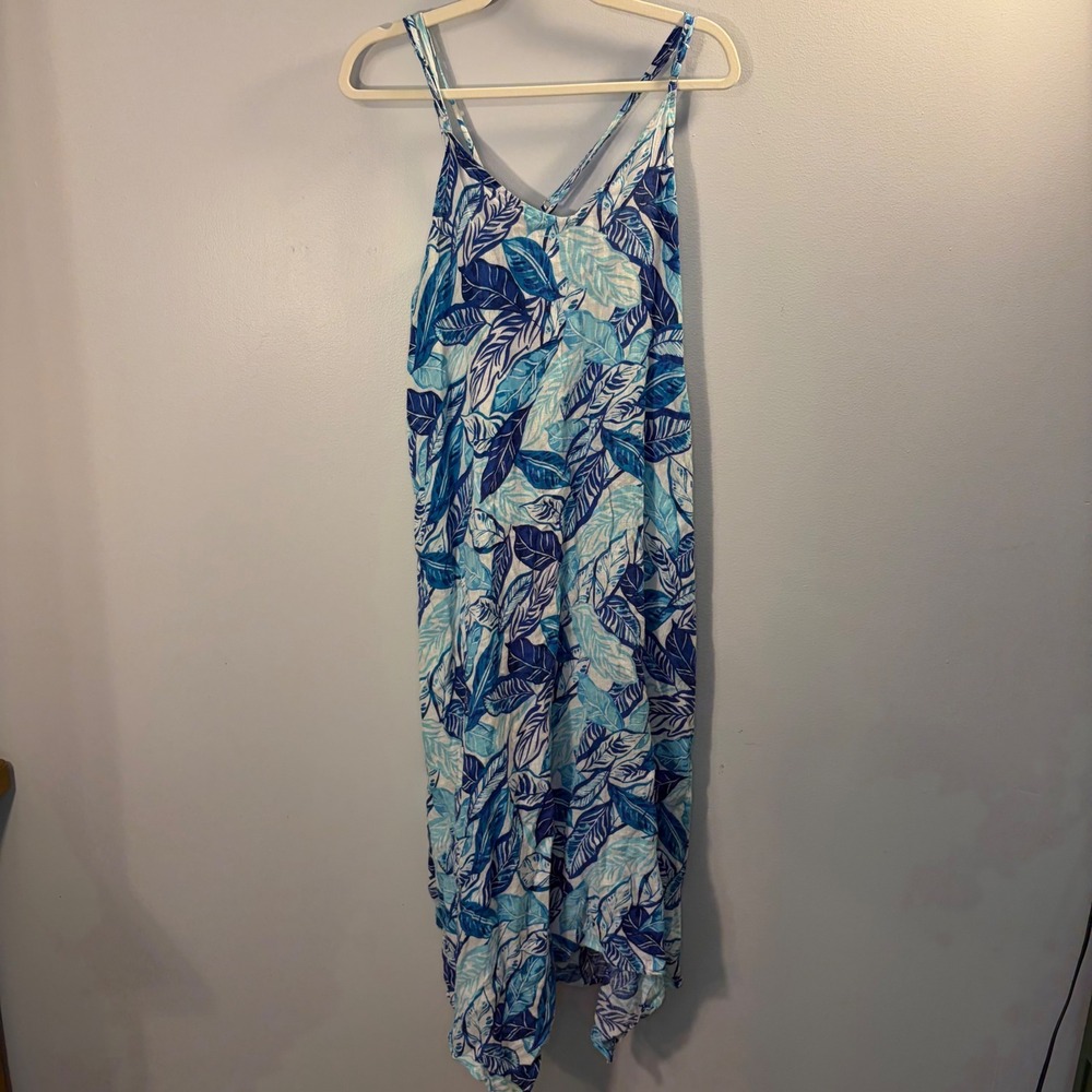 Sigrid Olsen 100% Linen Tropical Leaf Midi Coastal Resort Beach Dress Women M